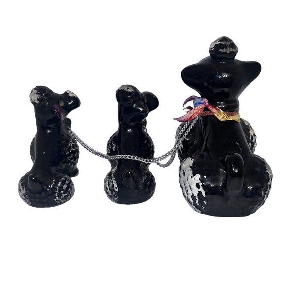 Vintage Redware Black Poodle Dog Chain Family Figurines Set of 3 Japan - Picture 3 of 4